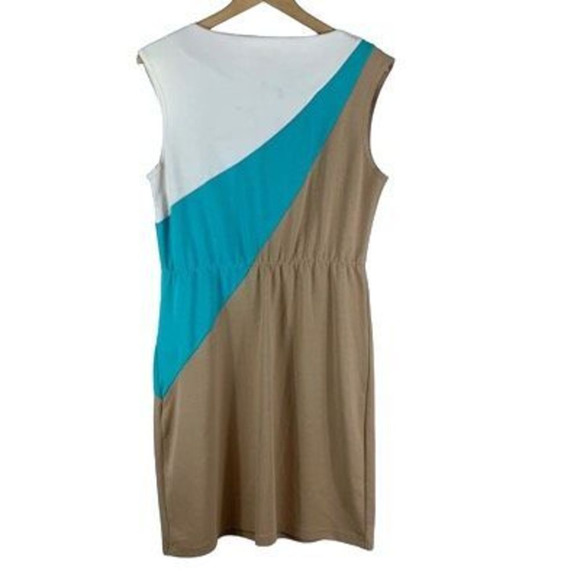 Spence Women’s Sz 12 Tan Polyester Spandex Scoop Neck Sleeveless Shift Dress - Picture 3 of 12